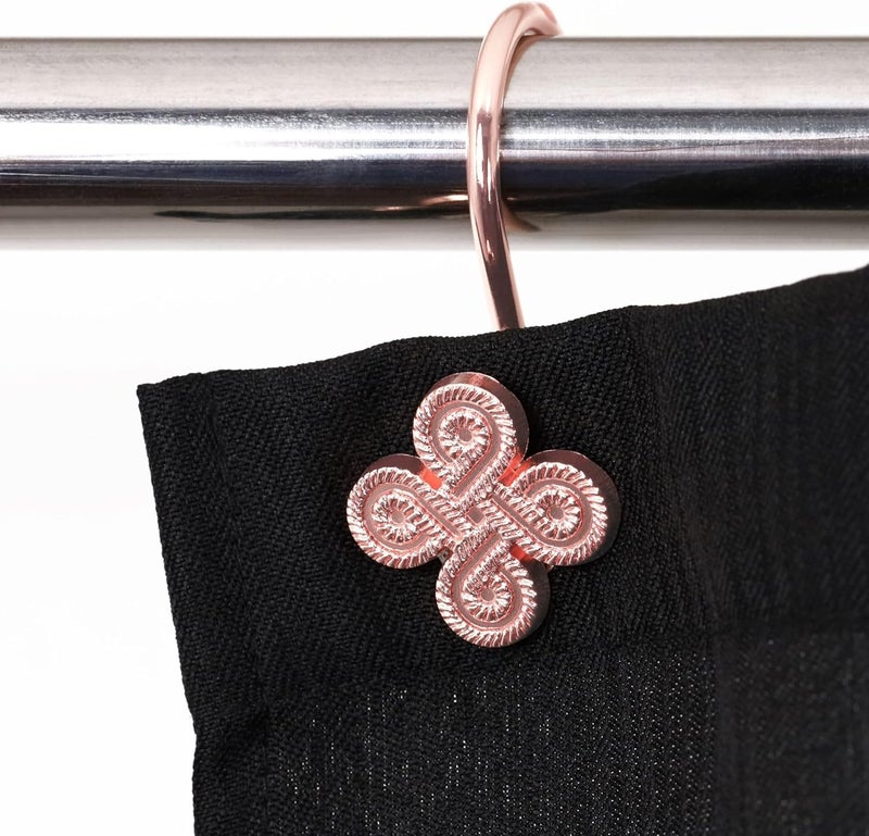 Popkozzi Rose Gold Shower Curtain Hooks: Pink Rust Proof Metal Shower Curtain Rings for Bathroom - Glam Flower Clover Shaped Decorative Shower Curtain Hooks Hangers for Shower Rod - Set of 12 - Image 2